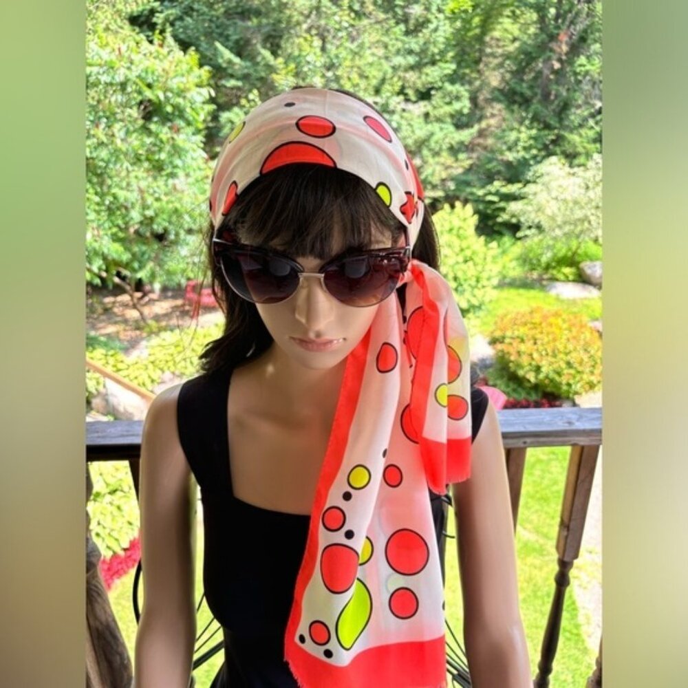 Vintage phsychedelic polka dot head scarf - Picture 2 of 9